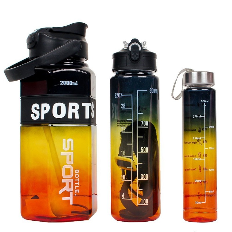 Kit 3 Garrafas Sports Coloridas De 300Ml A 2L Com Cordão - Feira Da Madrugada SP