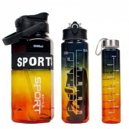 Kit 3 Garrafas Sports Coloridas De 300Ml A 2L Com Cordão - Feira Da Madrugada SP
