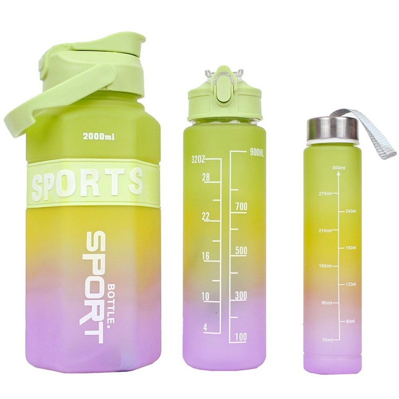 Kit 3 Garrafas Sports Coloridas De 300Ml A 2L Com Cordão - Feira Da Madrugada SP