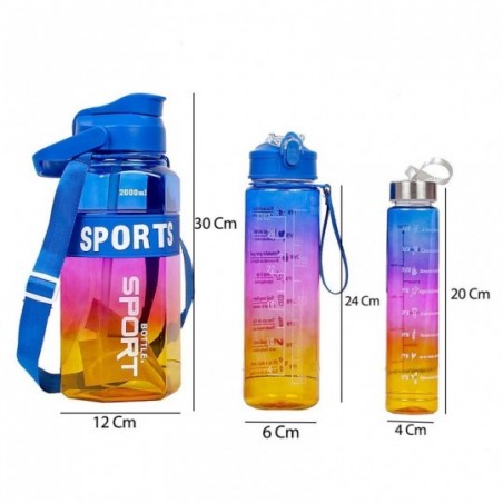 Kit 3 Garrafas Sports Coloridas De 300Ml A 2L Com Cordão - Feira Da Madrugada SP