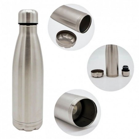 Garrafa De Aço Inox 500ml Térmica Lisa Prata - Feira Da Madrugada SP