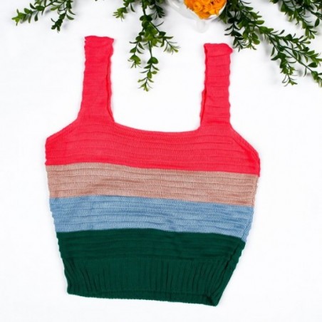 Blusa Regata Listrada Feminina Cropped Tricot Colorido - Feira Da Madrugada SP