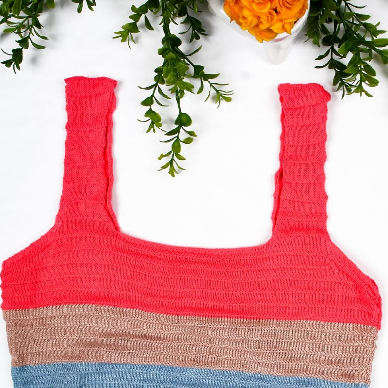 Blusa Regata Listrada Feminina Cropped Tricot Colorido - Feira Da Madrugada SP