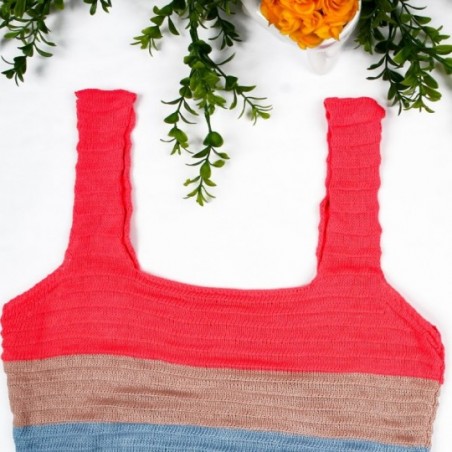 Blusa Regata Listrada Feminina Cropped Tricot Colorido - Feira Da Madrugada SP