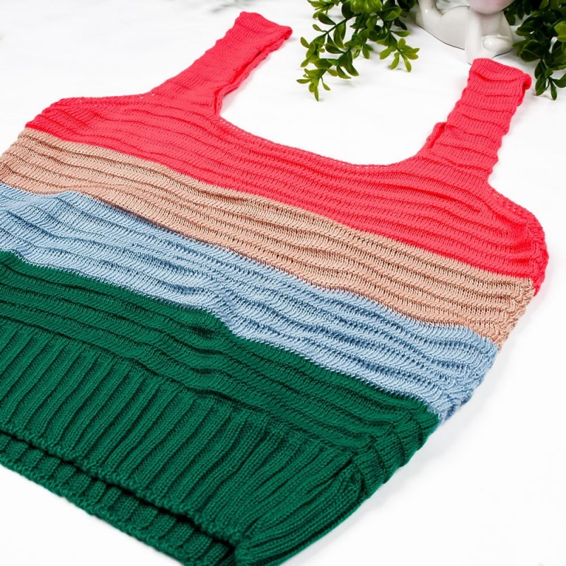 Blusa Regata Listrada Feminina Cropped Tricot Colorido - Feira Da Madrugada SP