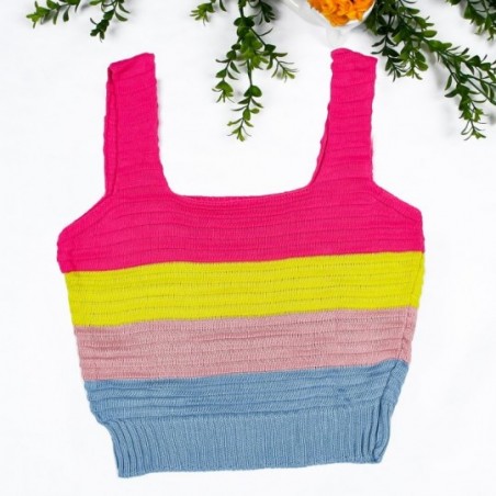 Blusa Regata Listrada Feminina Cropped Tricot Colorido - Feira Da Madrugada SP