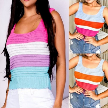 Blusa Regata Listrada Feminina Cropped Tricot Colorido - Feira Da Madrugada SP