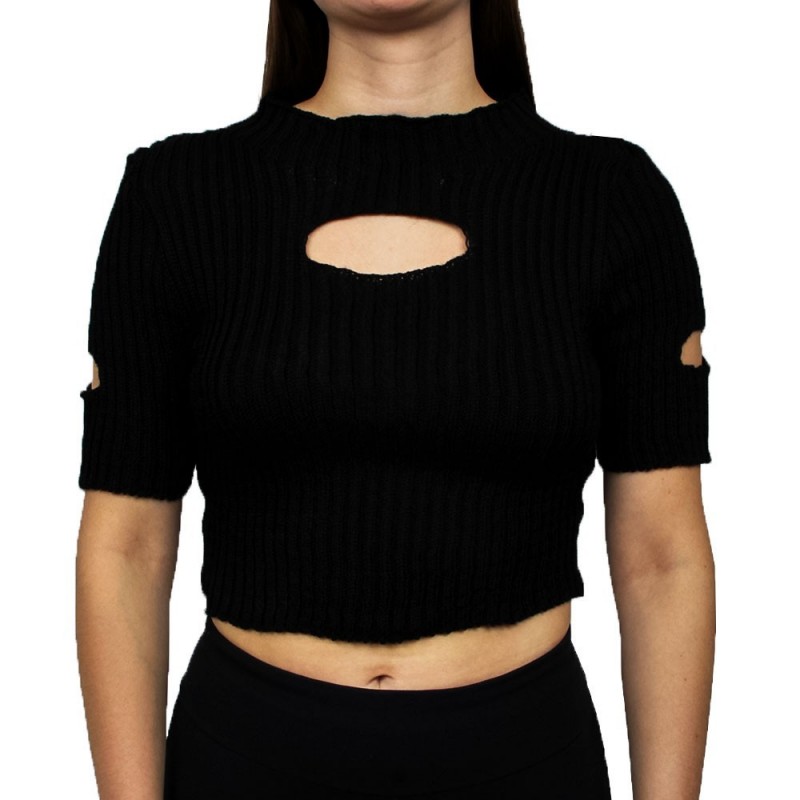 Blusa Cropped Feminina Tricot Decote Vazado Tamanho Único - Feira Da Madrugada SP
