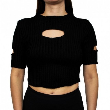 Blusa Cropped Feminina Tricot Decote Vazado Tamanho Único - Feira Da Madrugada SP