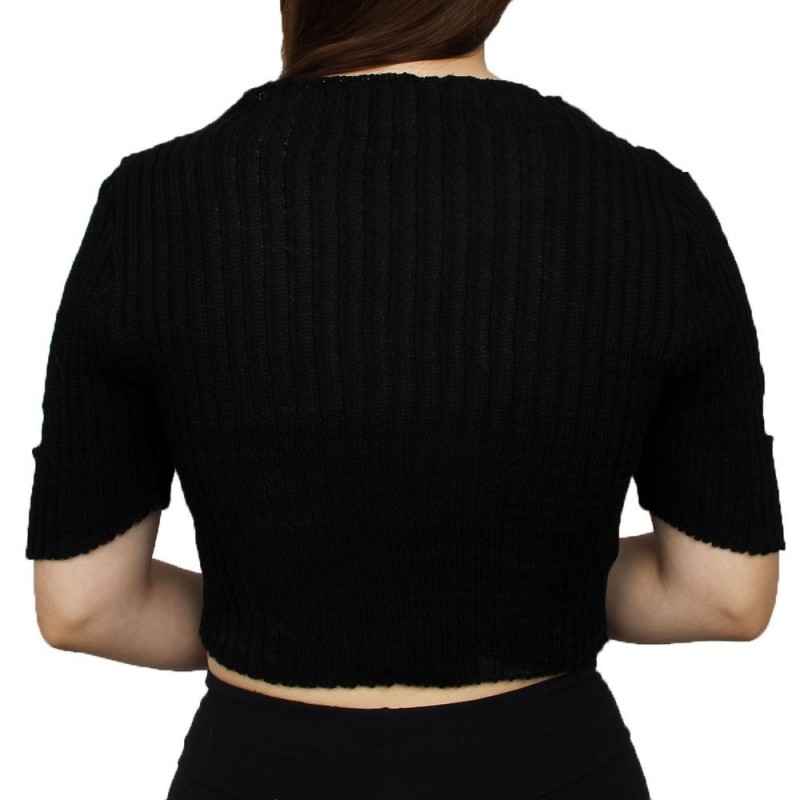 Blusa Cropped Feminina Tricot Decote Vazado Tamanho Único - Feira Da Madrugada SP