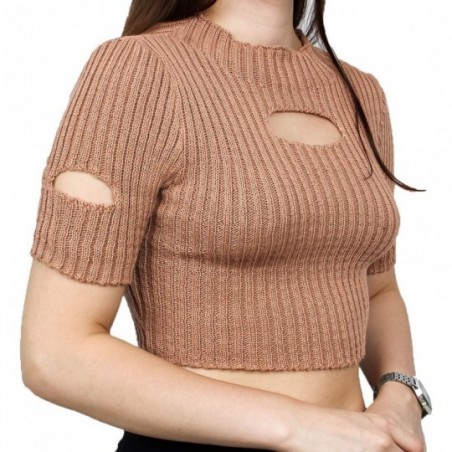 Blusa Cropped Feminina Tricot Decote Vazado Tamanho Único - Feira Da Madrugada SP