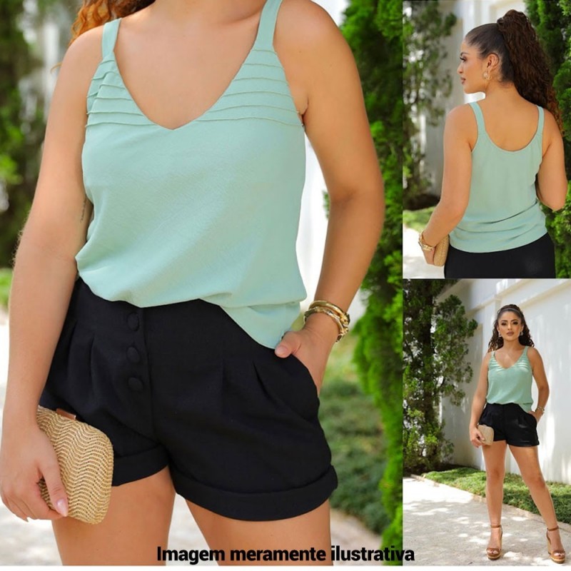 Blusa Regata Social Feminina Detalhada Com Alça Larga - Feira Da Madrugada SP