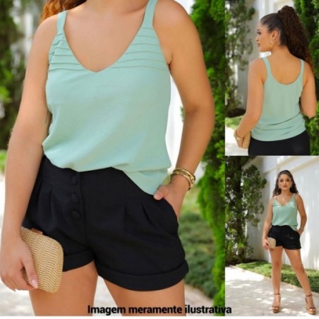 Blusa Regata Social Feminina Detalhada Com Alça Larga - Feira Da Madrugada SP