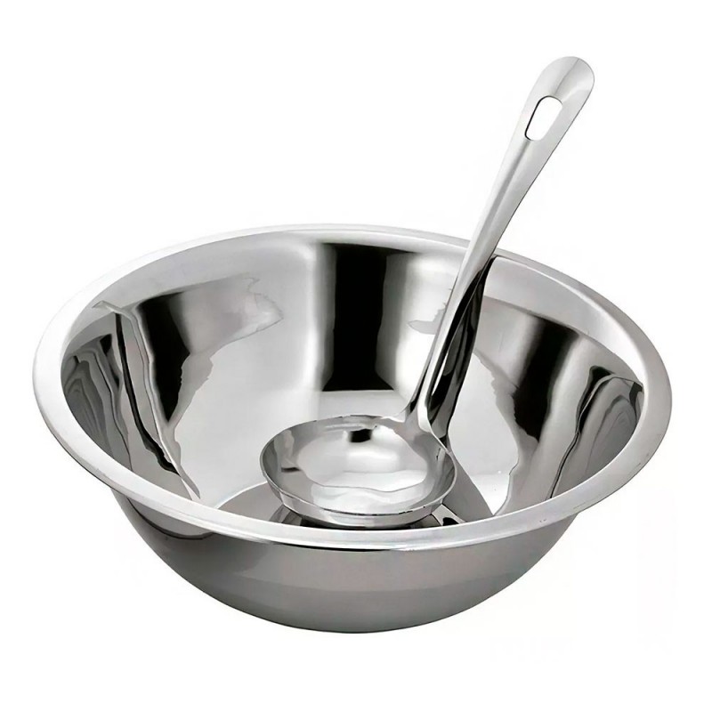 Conjunto Para Feijão 2 Peças Tigela E Concha Inox - Feira Da Madrugada SP