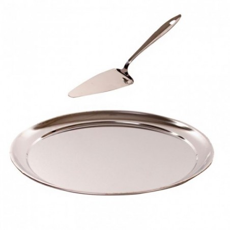 Kit Para Bolo 2 Peças Com Bandeja E Espátula Em Inox- Feira Da Madrugada SP