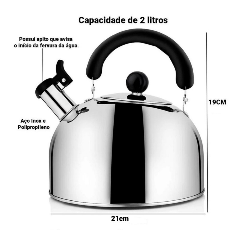Chaleira Com Apito Em Inox 2,5 Litros Prateado - Feira Da Madrugada SP