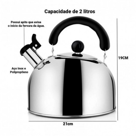 Chaleira Com Apito Em Inox 2,5 Litros Prateado - Feira Da Madrugada SP