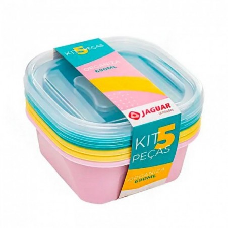 Conjunto De Potes Organizadores Kit 5 Peças 690ml Coloridos