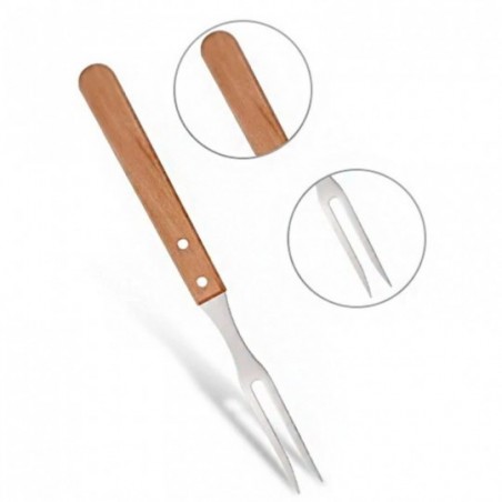 Garfo Trinchante 5" De Inox P/ Churrasco Com Cabo De Madeira - Feira Da Madrugada SP