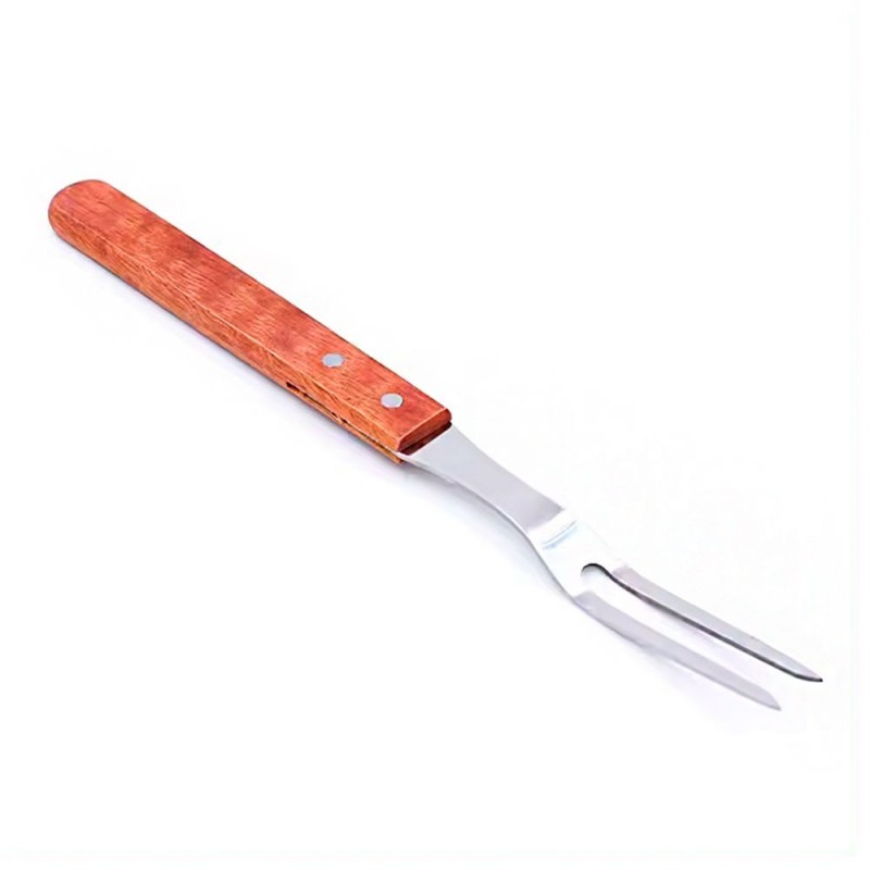 Garfo Trinchante 5" De Inox P/ Churrasco Com Cabo De Madeira - Feira Da Madrugada SP