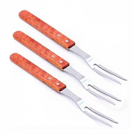 Garfo Trinchante 5" De Inox P/ Churrasco Com Cabo De Madeira - Feira Da Madrugada SP