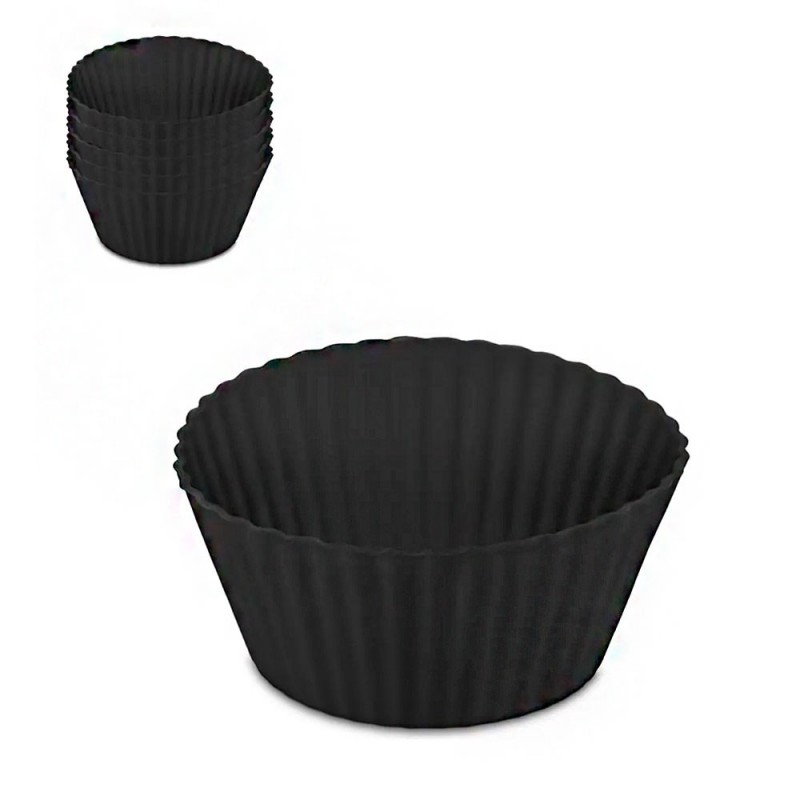 Conjunto 6 Peças Forma Para Cupcake De Silicone Preta