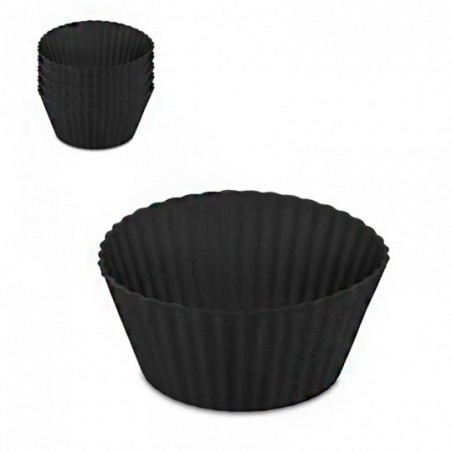Conjunto 6 Peças Forma Para Cupcake De Silicone Preta