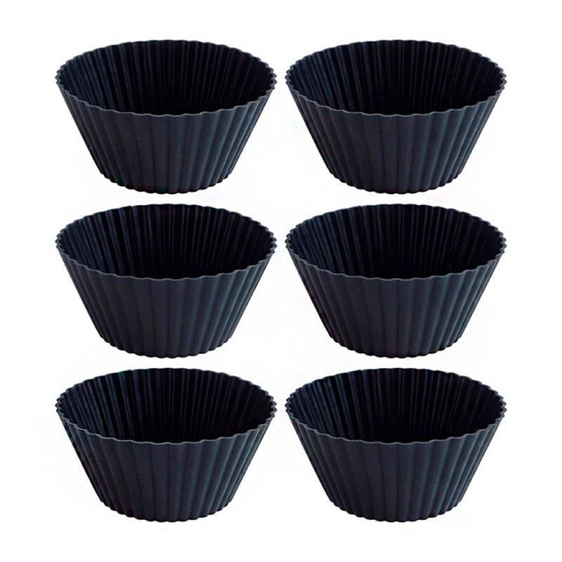 Conjunto 6 Peças Forma Para Cupcake De Silicone Preta