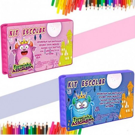 Kit Escolar Infantil Monstrinhos 24 Peças Menino E Menina