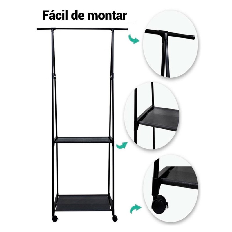 Arara Organizadora De Metal 150Cm Com 2 Prateleiras