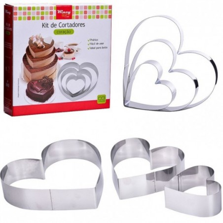 Kit De Molde Cortador De Bolo Em Formato De Coração 3 Peças