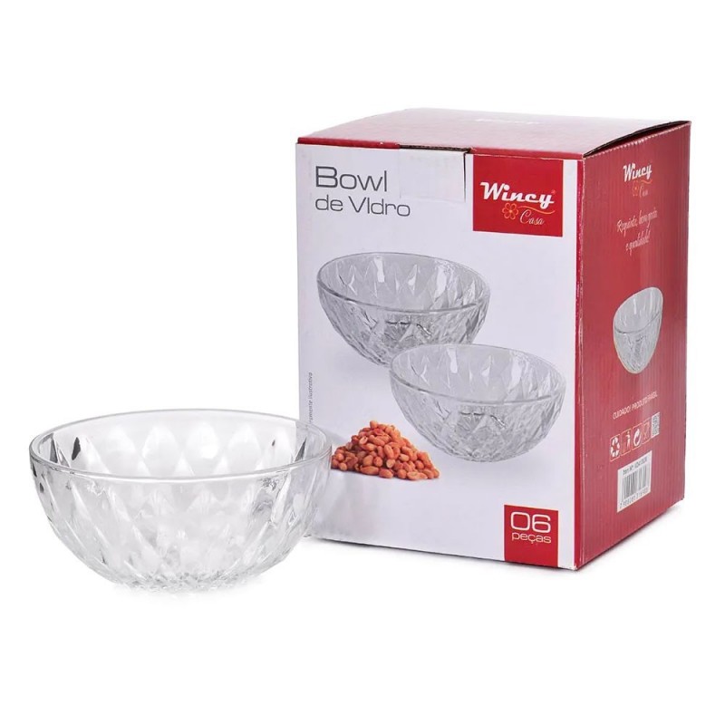 Conjunto De Tigelas De Vidro Bowl Diamante 6 Peças