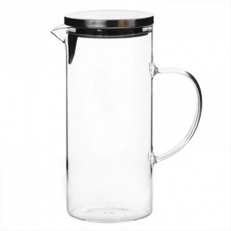 Jarra De Vidro Com Alça E Tampa Em Inox 1300ml