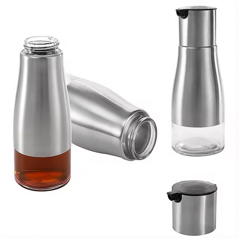 Galheteiro Sleek De Vidro E Inox 320ml Porta Azeite E Oléo
