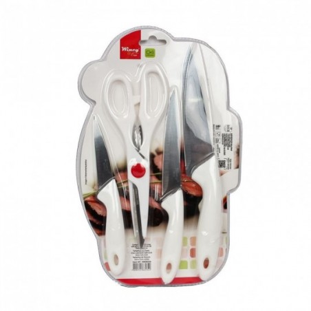 Conjunto De Facas P/ Cozinha Com Tesoura 4 Peças Em Inox