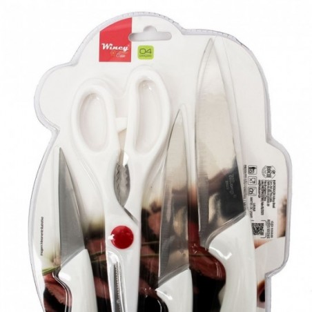Conjunto De Facas P/ Cozinha Com Tesoura 4 Peças Em Inox