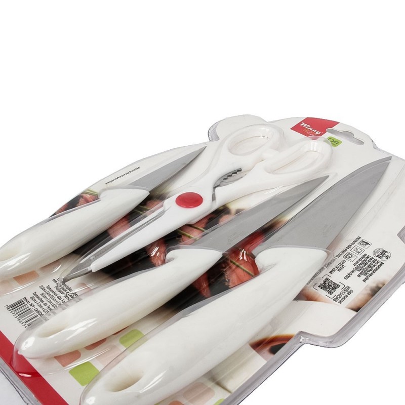 Conjunto De Facas P/ Cozinha Com Tesoura 4 Peças Em Inox