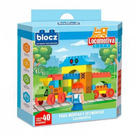 Blocos De Montar Locomotiva City  40 peças Brinquedo Infantil
