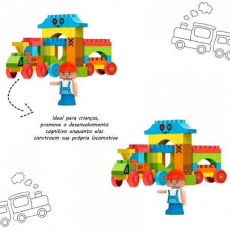 Blocos De Montar Locomotiva City  40 peças Brinquedo Infantil