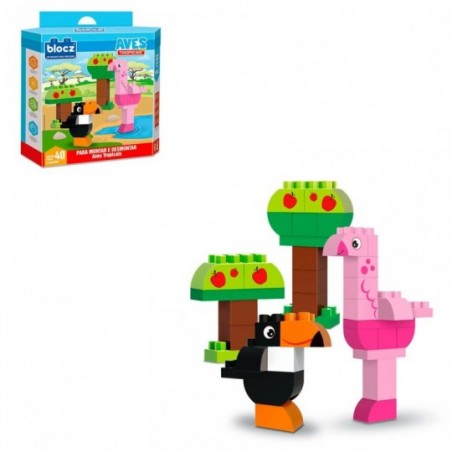 Blocos De Montar Aves Tropicais 40 Peças Brinquedo Infantil
