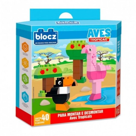 Blocos De Montar Aves Tropicais 40 Peças Brinquedo Infantil