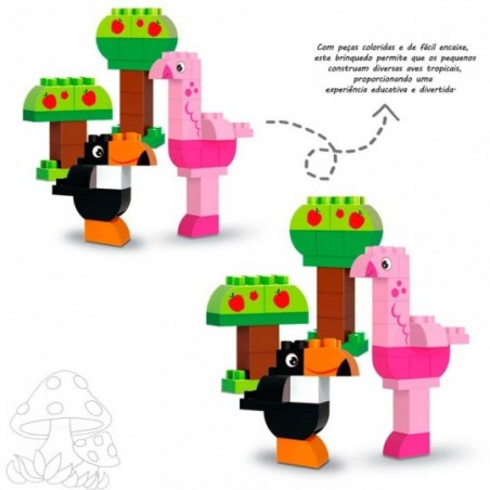 Blocos De Montar Aves Tropicais 40 Peças Brinquedo Infantil