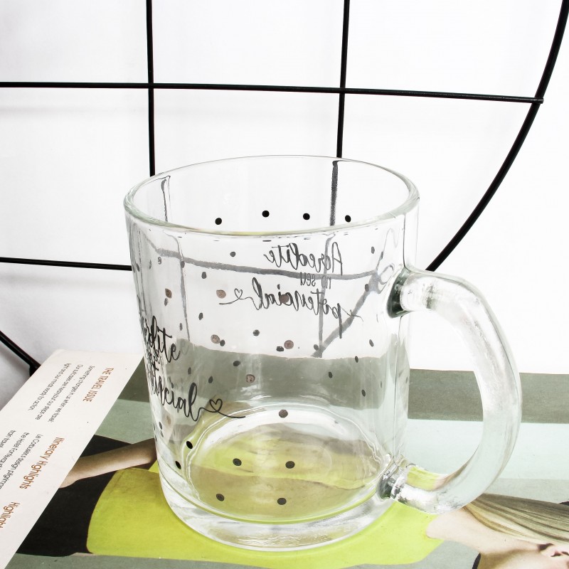 Caneca De Vidro Coffe Time Com Frase 320ml