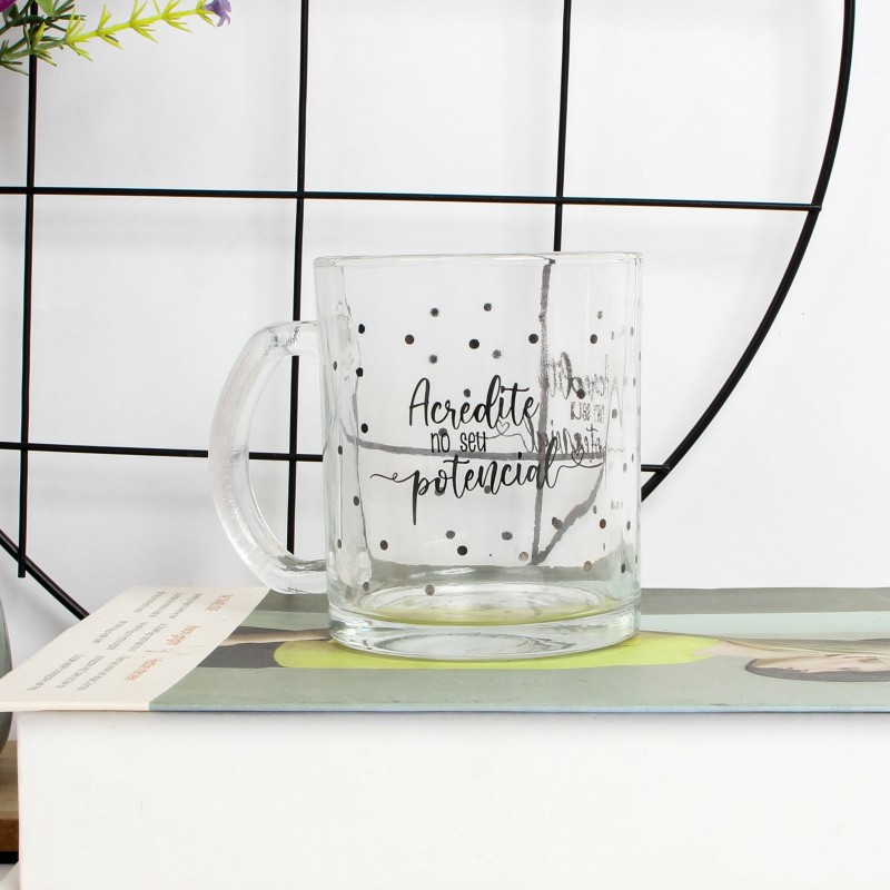 Caneca De Vidro Coffe Time Com Frase 320ml
