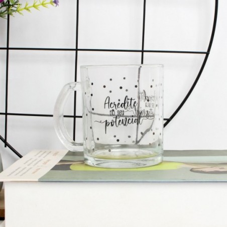 Caneca De Vidro Coffe Time Com Frase 320ml