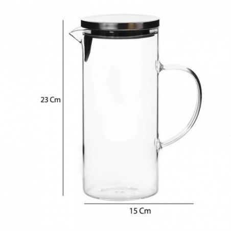 Jarra De Vidro Com Alça E Tampa Em Inox 1300ml