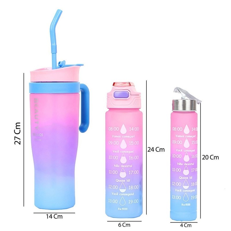 Kit Copo 1,5L  Com Alça Lateral E 2 Garrafas Coloridas - Feira Da Madrugada SP