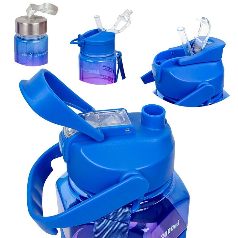 Kit 3 Garrafas Sports Coloridas De 300Ml A 2L Com Cordão - Feira Da Madrugada SP