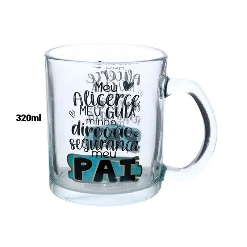 Caneca De Vidro Estampa Pai 320ml Na Caixa Presente