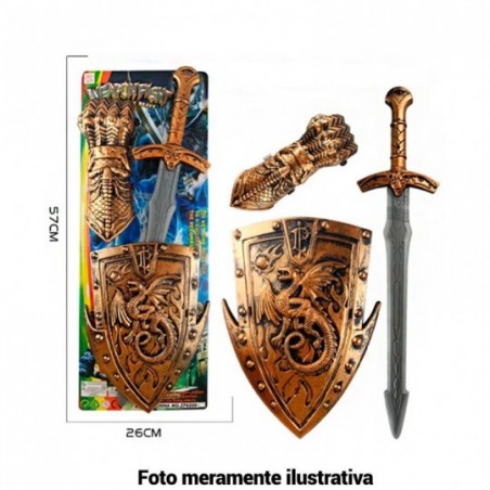 Kit Espada Medieval Com Acessórios 3 Peças Brinquedo